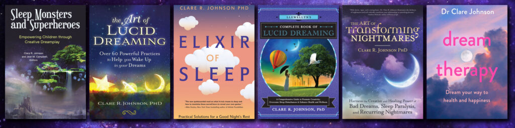 Books-Banner-Six-Books-pur.Comp Dr Clare Johnson Books deepluciddreaming.com